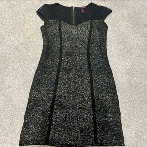 Black lace and gold stretch mini dress size medium